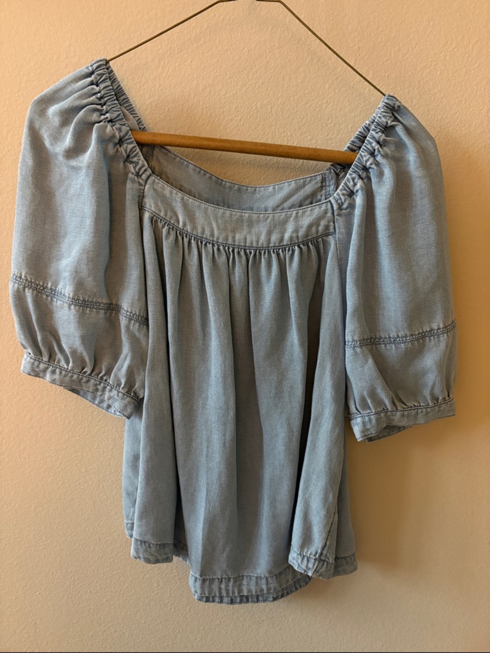 LOFT Light Blue Off-the-Shoulder Peasant Blouse